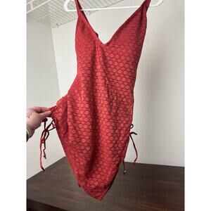 Crochet & Side Lace-Up One Piece Swimsuit Rust Color 2X (FTF)